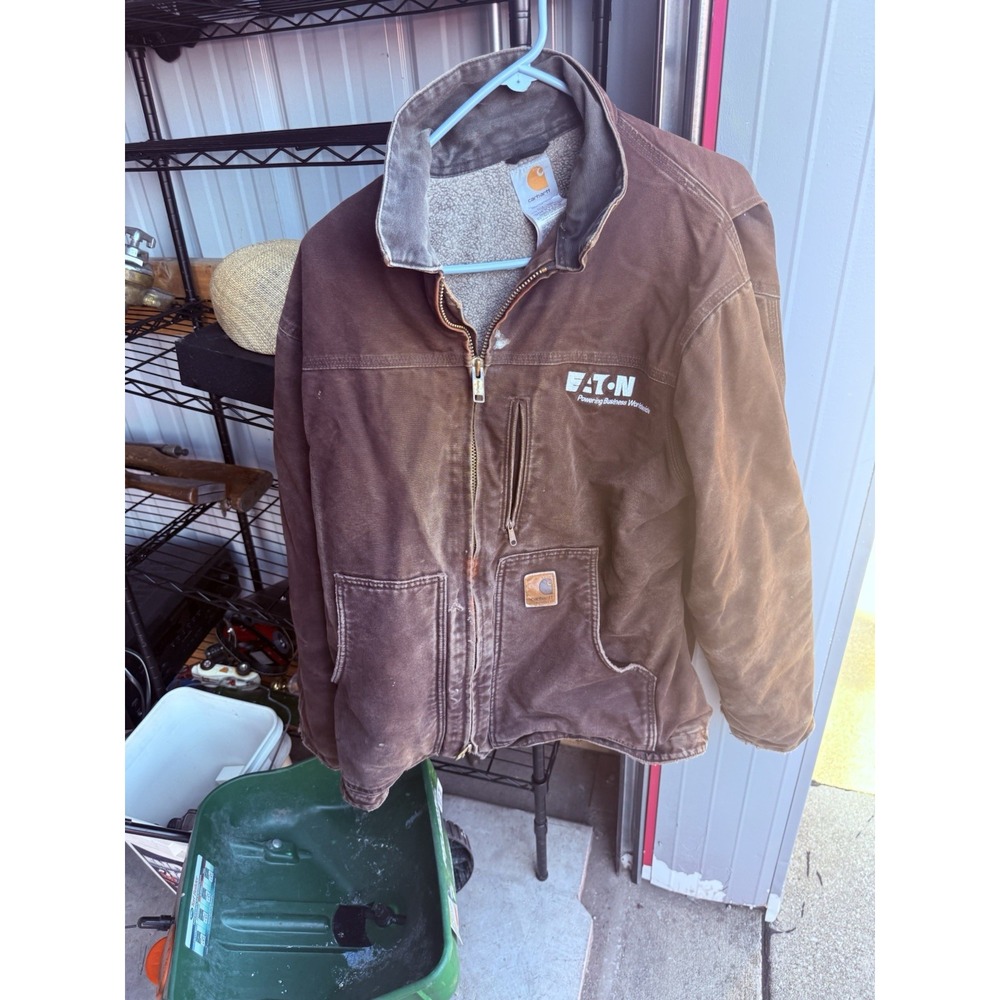 Carhartt J01 DKB Brown Duck Blanket Lined Jacket Large‎ Eaton Work Coat USA